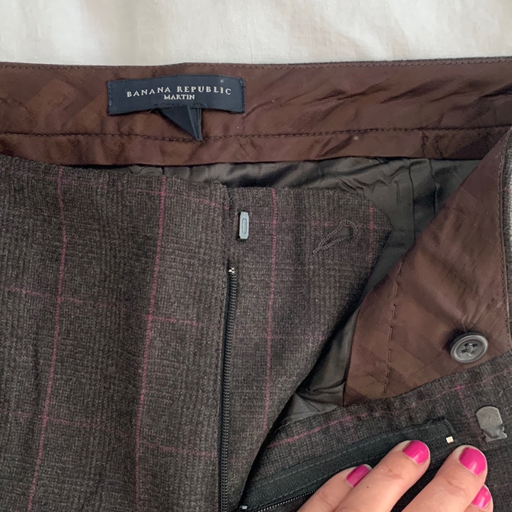 SALE! Banana republic wide leg trousers gray wool with subtle windowpane sz 8